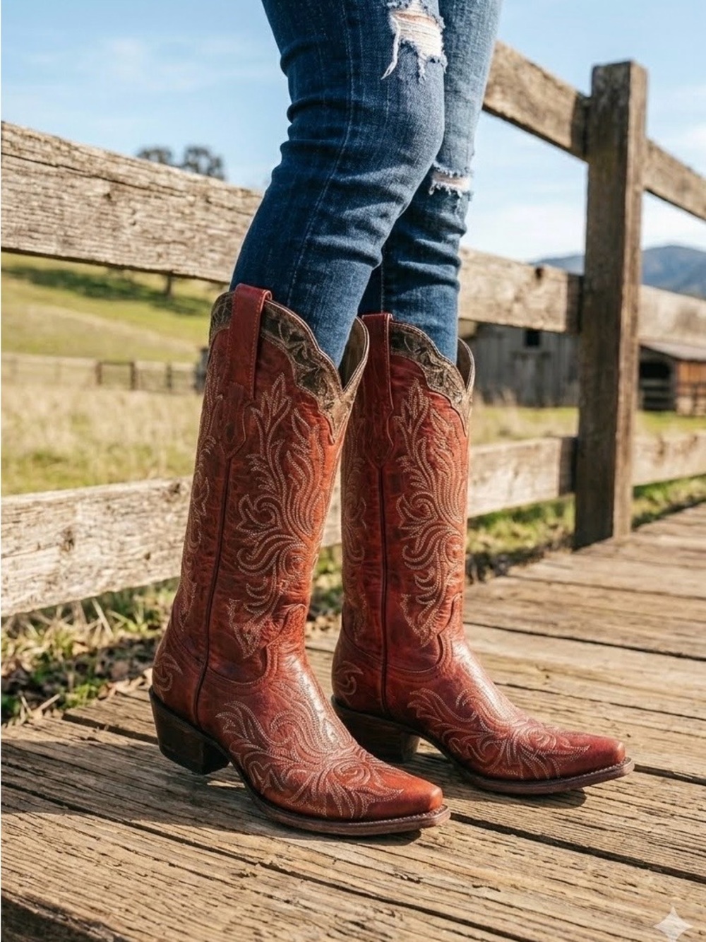 👠NWT Stetson Red Embroidered Western Cowboy Boots Size 8